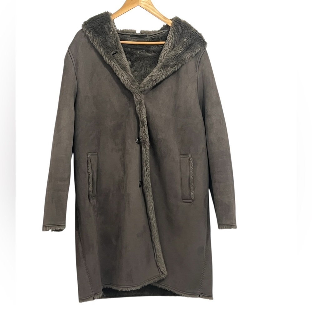 Faux  suede and fur long coat